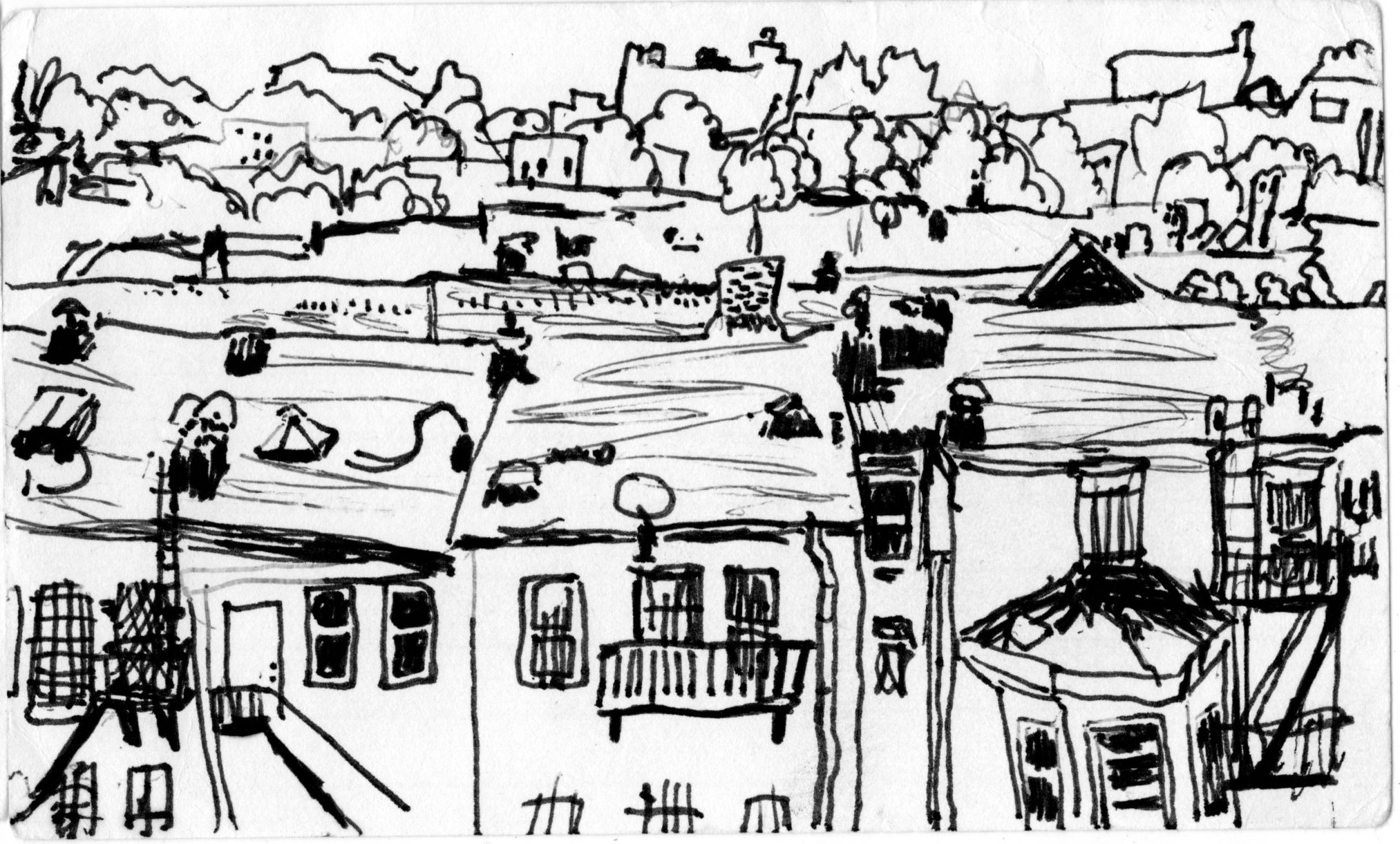 cityscape city rowhomes rowhouse skyline baltimore pen ink